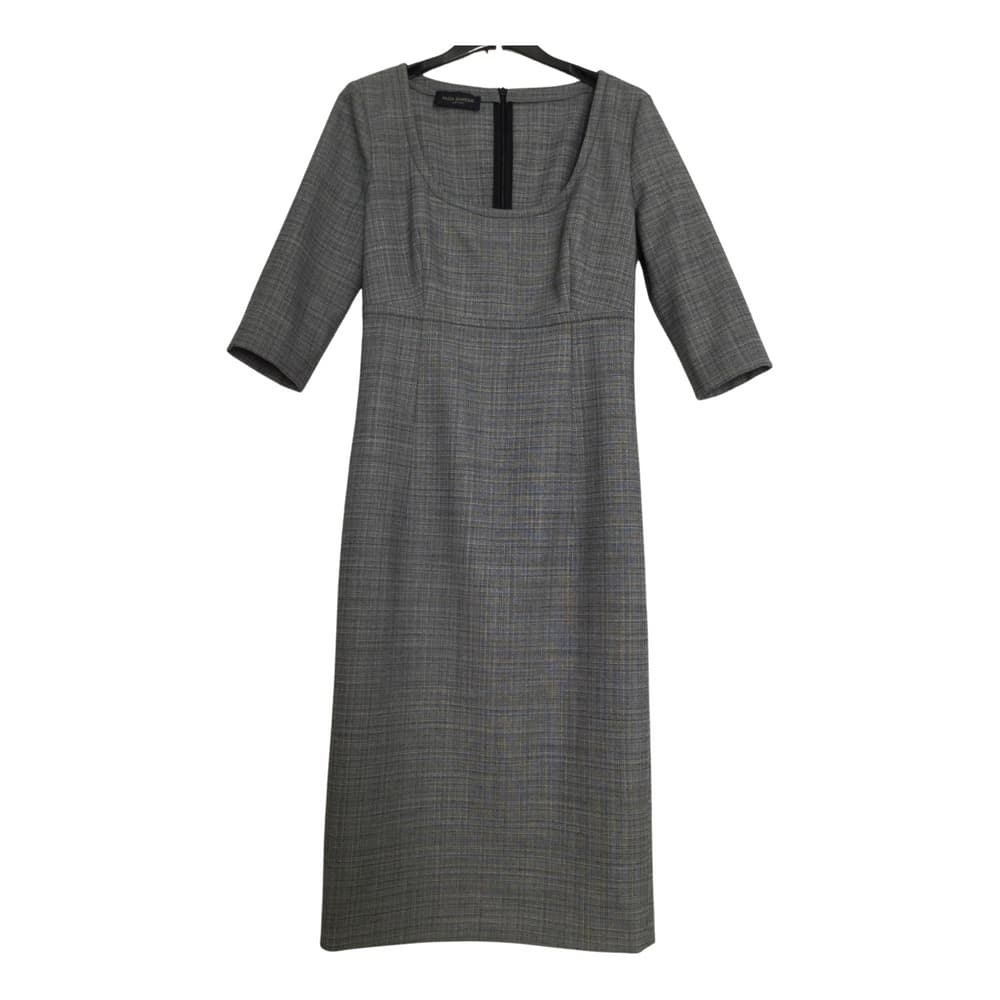 Piazza Sempione Gray Square Neck Wool Blend Midi Length Dress
